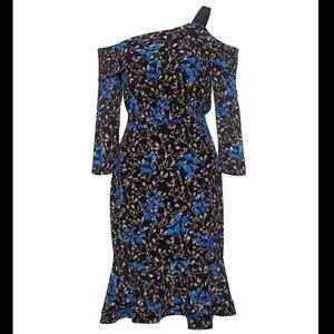 SALONI Tricia Off-the-Shoulder Silk Floral Ruffled Dress Sz 10